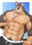  abs absurd_res anthro bottomwear brown_body brown_fur canid canine canis clothing domestic_dog fur hi_res ioenami88 lifewonders live-a-hero male mammal muscular muscular_anthro muscular_male nipples pecs pubraseer shorts solo swimwear video_games 