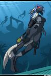  2022 anthro blue_hair breasts clothed clothing day detailed_background digital_media_(artwork) female fish hair hi_res marine non-mammal_breasts outside shark tales_foxdale underwater water 