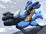  2020 anthro aura_sphere black_body black_fur blue_body blue_fur cloud digital_media_(artwork) digitigrade fur hi_res lucario male motion_lines nintendo open_mouth plache6 pok&eacute;mon pok&eacute;mon_(species) sky solo underpaw video_games 