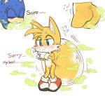  anthro blush butt canid canine duo embarrassed eulipotyphlan fart fart_cloud fart_fetish fart_sniffing fox hedgehog hi_res male male/male mammal miles_prower riroburo sega sonic_the_hedgehog sonic_the_hedgehog_(series) 