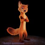  1:1 3d_(artwork) anthro canid canine digital_media_(artwork) dipstick_ears dipstick_tail disney featureless_crotch fox fur gloves_(marking) green_eyes hi_res leg_markings looking_at_viewer mammal markings multicolored_body multicolored_ears multicolored_fur nick_wilde nude rubber_(artist) smile socks_(marking) solo standing tail_markings two_tone_body two_tone_fur zootopia 