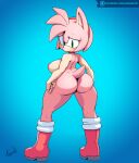  amy_rose anthro areola argento big_butt blush boots breasts butt clothing edit eulipotyphlan female footwear genitals green_eyes hedgehog hi_res mammal nude pussy sega side_boob solo sonic_the_hedgehog_(series) wide_hips 