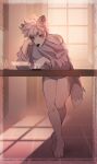 2022 4_toes 5_fingers anthro breasts canid canine canis digital_media_(artwork) domestic_dog feet female fingers fumiko fur hair mammal solo text toes translation_check translation_request white_hair 