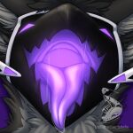  1:1 anthro bio_(blookyes) bodily_fluids front_view glowing glowing_mouth hi_res judasyfox machine male mouth_shot open_mouth protogen protogen_visor purple_mouth saliva saliva_on_tongue solo tongue 