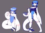  andromorph anthro aspenofsimpcon big_hands blue_hair clothing collar fan_character genitals hair humanoid intersex legendary_pok&eacute;mon lugia nintendo penis pok&eacute;mon pok&eacute;mon_(species) solo spiked_collar spikes swimwear video_games white_body 
