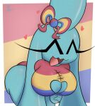  &lt;3 2022 accessory anthro bent_over big_breasts big_butt blue_body breasts butt cleavage cleavage_cutout clothed clothing digital_media_(artwork) eyelashes eyes_closed female hair_accessory hair_bow hair_ribbon heart_cutout hi_res huge_breasts lgbt_pride long_eyelashes looking_at_viewer multicolored_clothing nintendo open_mouth pansexual_pride_colors pok&eacute;mon pok&eacute;mon_(species) presenting presenting_breasts pride_color_clothing pride_colors ribbons shaded side_butt signature simple_background smile smiling_at_viewer solo thick_thighs tongue topwear video_games whynotwynaut wybelle wynaut 