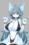  2022 5_fingers absurd_res ahoge anthro big_breasts bikini blue_body blue_fur blue_hair blush breasts canid canine claws cleavage clothed clothing female finger_claws fingers fur hair hi_res kemono long_hair looking_at_viewer mammal multicolored_body multicolored_fur nipple_outline passionpit777 red_eyes solo swimwear two_tone_body two_tone_fur white_body white_fur 