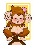  absurd_res accessory anthro areola blush brown_areola crouching duo female flower flower_in_hair genitals hair hair_accessory hands_on_hips haplorhine hi_res humanoid maio male male/female mammal meemee monkey open_mouth plant primate pussy sega super_monkey_ball 