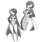 2022 absurd_res breasts digital_media_(artwork) female front_view gardevoir genitals greyscale hair hair_over_eye hand_on_hip hi_res humanoid justnyarla looking_at_viewer monochrome nintendo not_furry one_eye_obstructed pok&eacute;mon pok&eacute;mon_(species) pussy simple_background smile solo video_games white_background 