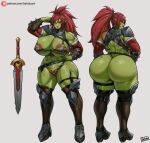  batako big_breasts big_butt breasts butt clothing female green_body green_skin hi_res huge_breasts huge_butt humanoid not_furry orc solo thong underwear 