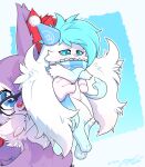  angry being_held birthday_hat braixen eyewear freckles gingy_(gingy_k_fox) gingy_k_fox glasses hi_res legendary_pok&eacute;mon nintendo pok&eacute;mon pok&eacute;mon_(species) possessed_clothing pouting scarf shaymin shiny_pok&eacute;mon size_difference video_games 