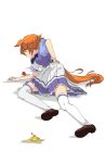  animal_ears banana banana_peel brown_footwear daruma_doll fallen_down food frilled_skirt frills fruit hand_on_hip highres horse_ears horse_tail loafers matikanefukukitaru_(umamusume) nerukichikatafukuma orange_hair purple_serafuku school_uniform serafuku shoes short_hair simple_background skirt tail thighhighs tracen_school_uniform umamusume umbrella white_background white_legwear white_skirt 