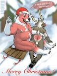  animated anthro capreoline cervid chest_tuft christmas dialogue duo genitals holidays knest low_res male male/male mammal nipples penis reindeer rudolph_the_red-nosed_reindeer santa_claus sled slightly_chubby spanking tuft ursid 