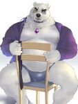  2022 anthro belly big_belly black_nose borealis_(live-a-hero) chair clothed clothing furniture hi_res kemono lifewonders live-a-hero male mammal moobs navel nipples one_eye_closed open_clothing open_shirt open_topwear overweight overweight_male polar_bear salz_sop shirt simple_background sitting solo topwear underwear ursid ursine video_games white_body wink 