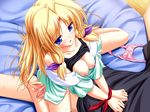  bdsm bed blonde_hair blue_eyes blush bondage bound bound_wrists bra bra_lift breast_squeeze breasts cowgirl_position game_cg girl_on_top inakoi kamishiro_mutsuki large_breasts lingerie long_hair nipples off_shoulder open_clothes open_shirt panties panties_removed pink_panties sex shirt shirt_lift solo_focus straddling sweat tenmaso underwear vaginal wet wet_clothes wet_panties 