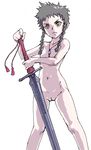  braid fever-san minagi_mikoto my-hime nude solo sword twin_braids weapon 