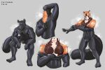  ailurid anthro bodysuit brown_body brown_fur bulge clothing fur hi_res male mammal muscular muscular_anthro muscular_male nipples orange_body orange_fur red_panda skinsuit solo taitang_tai3 tight_clothing undressing unzipping zentai 