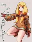  1girl blonde_hair boots final_fantasy final_fantasy_tactics geomancer_(fft) gloves grey_background highres long_hair orange_eyes plant simple_background solo twintails yan_pai 