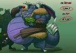  4_fingers 5_fingers anthro belly big_belly big_muscles blue_body blush bone brosb4does bubba_(spyro) dragon fangs fingers food fruit gradient_background green_background growth growth_drive hi_res holding_food holding_object huge_muscles hyper hyper_muscles male melon moobs multiple_images muscle_growth musclegut muscular muscular_anthro muscular_male overweight overweight_anthro overweight_male plant purple_belly silver-stag simple_background skull solo standing text torn_belt unbuckled_belt watermelon watermelon_slice weight_gain 