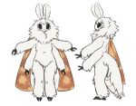  4_arms antennae_(anatomy) anthro arthropod arthropod_abdomen black_eyes black_sclera female fluffy fur hi_res insect insect_wings lepidopteran moth multi_arm multi_limb neck_tuft orange_wings solo tateoftot tuft white_body white_fur wings 