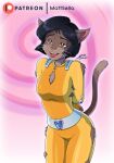  alex_(totally_spies!) anthro black_hair bodysuit breasts brown_body brown_fur clothed clothing domestic_cat fangs felid feline felis female fur hair hands_behind_back inner_ear_fluff mammal narrowed_eyes open_mouth pupils skinsuit slit_pupils solo teeth tight_clothing toonexterminator torn_clothing totally_spies! tuft whiskers 