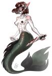  abs athletic blood bodily_fluids breasts female fin hi_res humanoid hybrid long_ears marine mary_(disambiguation) merfolk nipples pinup pose scales scar sketch solo split_form stronkfurry tattoo weapon 