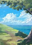  blue_sky cliff cloud commentary_request day from_above grass highres no_humans ocean original outdoors rock scenery sky tree water yuhkip 
