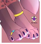  ambiguous_gender anklet anthro black_claws brown_body brown_fur claws digit_ring eko-okami fur herm_(lore) hyaenid jewelry leg_markings mammal markings pawpads pink_pawpads ring socks_(marking) solo spots spotted_hyena spotted_markings toe_ring trevor_pride_(knotfunny) 