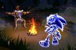  2022 anthro armor catragemiau clothing crossover dark_souls detailed_background duo eulipotyphlan fire footwear fromsoftware gloves grass handwear hedgehog human male mammal night plant sega sitting sonic_the_hedgehog sonic_the_hedgehog_(series) video_games 