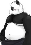  2022 anthro belly big_belly black_body black_nose blush giant_panda hi_res kemono male mammal moobs navel overweight overweight_male simple_background solo tobyou_222 ursid white_body 