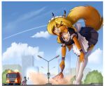  anthro city cleaning_tool clothing duo eyes_closed felid feline female hi_res legwear lightly-san lightly_breeze_(pony-way) lynx macro maid_uniform mammal raised_tail road_sign smile stockings truck_(vehicle) uniform vehicle 