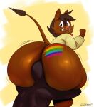  ambiguous_gender anal anthro big_butt blush bodily_fluids bottomless brown_body brown_eyes brown_fur brown_hair butt butterton clothed clothing domestic_pig duo fur hair hi_res huge_butt human human_on_anthro interspecies long_sleeve_shirt looking_back_at_partner male male/male mammal open_mouth open_smile oral pride_color_markings rimming sex simple_background smile sqoon suid suina sus_(pig) sweat sweaty_butt tusks 