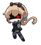  1girl angry bangs blonde_hair blush body_armor bulletproof_vest chibi commission commissioner_upload fleeing full_body girls&#039;_frontline_2:_exilium hair_between_eyes headphones kurotofu load_bearing_equipment load_bearing_vest long_hair long_sleeves ots-14_(girls&#039;_frontline) outline ponytail pouch running solo tactical_clothes transparent_background weapon white_outline 