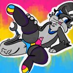  anthro anus blep clothing erection fish grey_body hybrid lagomorph legwear leporid lgbt_pride looking_away lying male mammal marine outline pansexual_pride_colors presenting_crotch pride_colors rabbit raised_leg shark simple_background solo theenyface thigh_highs tongue tongue_out 
