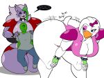  anon anthro avian bent_over big_breasts big_butt bird breasts butt canid canine canis cleavage clothed clothing female five_nights_at_freddy&#039;s five_nights_at_freddy&#039;s:_security_breach glamrock_chica_(fnaf) group huge_breasts huge_butt human isolatedartest larger_female male mammal roxanne_wolf_(fnaf) scottgames size_difference smaller_male trio video_games wolf 