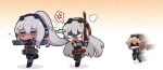  3girls anger_vein angry bangs blonde_hair blush body_armor braid bulletproof_vest charolic_(girls&#039;_frontline_2) chibi commission commissioner_upload dark-skinned_female dark_skin fleeing full_body girls&#039;_frontline_2:_exilium grey_hair hair_between_eyes headphones highres holding holding_sword holding_weapon kurotofu load_bearing_equipment load_bearing_vest long_hair multiple_girls nemesis_(girls&#039;_frontline_2) open_mouth ots-14_(girls&#039;_frontline) ponytail pouch purple_eyes running shadow sword tactical_clothes weapon 