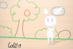  3d_(artwork) animate_inanimate anthro clipperbun cloud crayon digital_media_(artwork) female floating_ears floating_head food fruit lagomorph leporid mammal mimic_monster patiphon plant rabbit simple_eyes solo striped_body stripes tree 