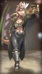  2020 4_fingers abs anthro athletic athletic_anthro athletic_female belt big_breasts black_nose blurred_background boots bottomwear breasts canid canine canis cleavage clothed clothing coat crop_top digital_media_(artwork) eyewear fan_character female fingers footwear fur gun hair humanoid_hands long_coat mammal mohawk multicolored_body multicolored_fur navel navel_piercing nintendo nipple_outline pants piercing railgun ranged_weapon rebel_o&#039;donnell red_body red_fur rifle scythemouse shirt signature smile solo star_fox sunglasses tan_body tan_fur text text_on_clothing text_on_topwear topwear two_tone_body two_tone_fur under_boob video_games walking weapon white_hair wolf 