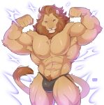  abs anthro brown_body brown_fur brown_hair butt clothing fangs felid fur giraffe_(artist) hair hi_res lion lion-san male mammal muscular muscular_anthro muscular_male neck_tuft pantherine pecs picepc pink_nose pose pubes red_eyes smile solo triceps tuft underwear 