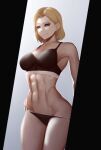  abs absurdres black_bra black_panties blonde_hair bra breasts calvin_klein closed_mouth duplicate green_eyes highres hitch_dreyse lingerie panties pixel-perfect_duplicate shingeki_no_kyojin smile solo thighs underwear zaki_(zaki_btw) 