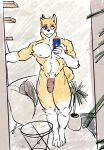  anonymous_artist anthro apple_inc. canid canine canis cellphone domestic_dog eyewear glasses hi_res humanoid iphone male mammal mirror mirror_selfie muscular muscular_male nipples one_eye_closed phone selfie shiba_inu smartphone solo spitz 