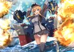  1girl anchor_hair_ornament aqua_eyes black_legwear black_ribbon black_skirt blonde_hair cannon gloves hair_ornament hat kantai_collection low_twintails microskirt panties peaked_cap pleated_skirt prinz_eugen_(kancolle) redrawn ribbon rigging skirt solo thighhighs torpedo torpedo_tubes turret twintails underwear uniform white_gloves yuuki_yuu 