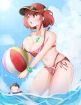  absurdres ball bangs beach beach_volleyball breasts chest_jewel cleavage hariri highres large_breasts playing_sports pyra_(xenoblade) red_eyes red_hair rex_(xenoblade) short_hair sports_bikini swept_bangs swimsuit volleyball xenoblade_chronicles_(series) xenoblade_chronicles_2 