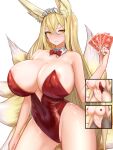  1girl abc_(type5_labyrith) animal_ear_fluff animal_ears areola_slip bare_shoulders blush breasts fox_ears fox_girl fox_tail frilled_hairband frills hairband hirume_of_heavenly_incense huge_breasts kitsune kyuubi last_origin long_hair multiple_tails playboy_bunny solo tail very_long_hair 