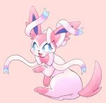  2021 absurd_res blue_eyes blush cute_fangs dipstick_paws eeveelution feral fluffy fur gloves_(marking) hi_res markings nintendo park_horang pink_background pink_body pink_fur pink_tail pok&eacute;mon pok&eacute;mon_(species) ribbons shaded simple_background simple_shading sylveon video_games white_body 