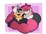  &lt;3 absurd_res anthro biceps brown_body brown_fur bust_portrait cipactli_(character) claws clothed clothing digital_media_(artwork) dinosaur duo embrace eyewear front_view fur glasses grey_hair hair happy hi_res hug male male/male mammal markings muscular muscular_anthro muscular_male pecs pink_body pink_scales portrait procyonid raccoon randy_d_raccoon randy_d_raccoon_(character) reptile scales scalie simple_background smile spinosaurid spinosaurus tan_body tan_fur teeth teeth_showing theropod tongue 