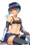  1girl chest_jewel fiery_hair flat_chest highres leggings navel sena_(xenoblade) short_shorts shorts shoulder_strap side_ponytail siebolds_demon simple_background skindentation solo sports_bra white_background xenoblade_chronicles_(series) xenoblade_chronicles_3 