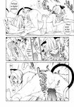  1girl animal_ears ass breasts cat_ears censored choker collar comic fellatio greyscale hetero highres large_breasts monochrome nude oral original penis poorly_translated sex tail tongue translated wet yukimi 