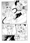  2girls animal_ears ass black_hair breasts cat_ears choker collar comic cum greyscale highres large_breasts monochrome multiple_girls nipples nude original penis pillow poorly_translated pussy saliva sex short_hair spread_legs tail tongue translated yukimi 