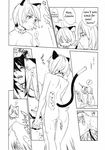  2girls angry animal_ears bed black_hair breasts cat_ears choker collar comic greyscale highres large_breasts monochrome multiple_girls nude original penis poorly_translated tail translated wet yukimi 